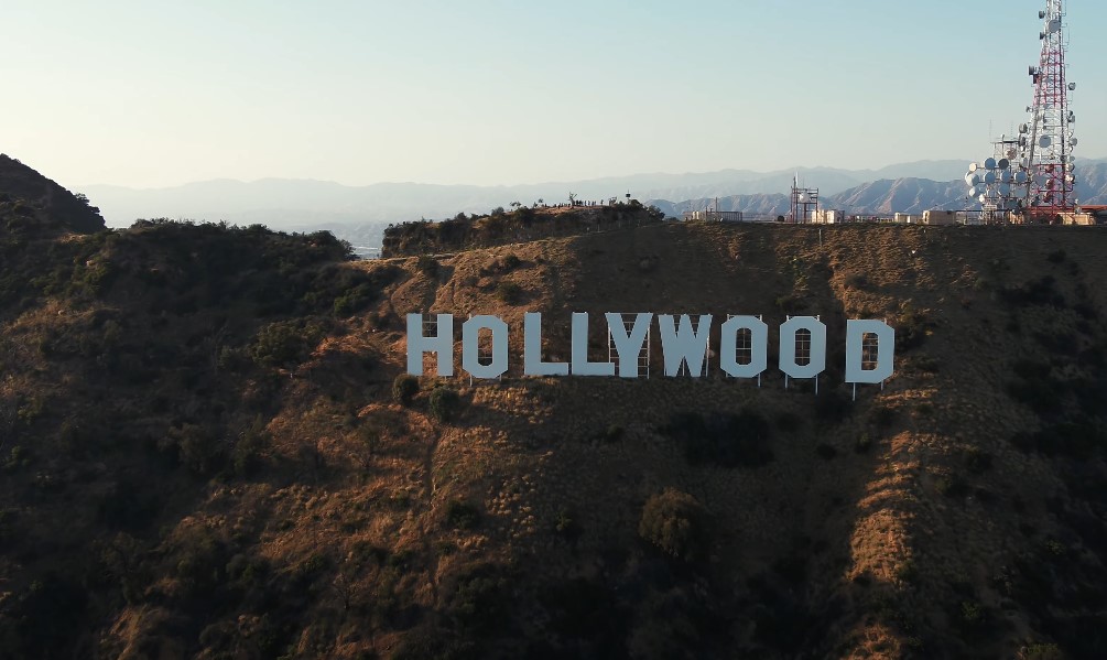 Drone view of a Hollywood sign