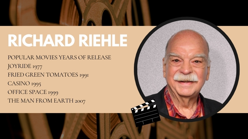 The Image Displays Richard Riehle with A List of Her Popular Movies and Their Release Years