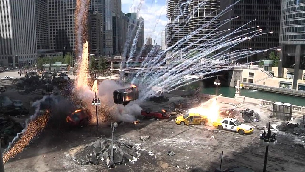 Downtown Chicago under siege in Transformers: Dark of the Moon, where Michael Bay’s $50 million destruction sequence turned a real city into a chaotic battlefield