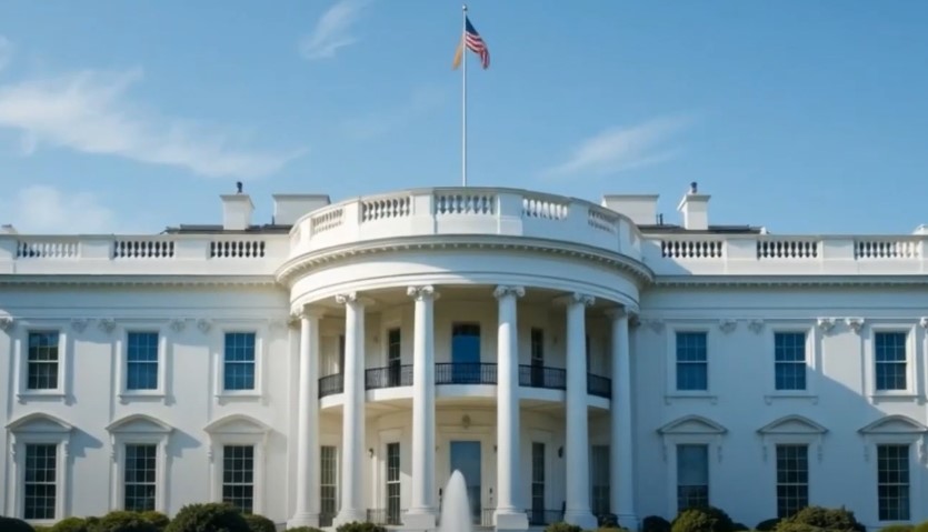 The iconic West Wing of the White House, bathed in sunlight